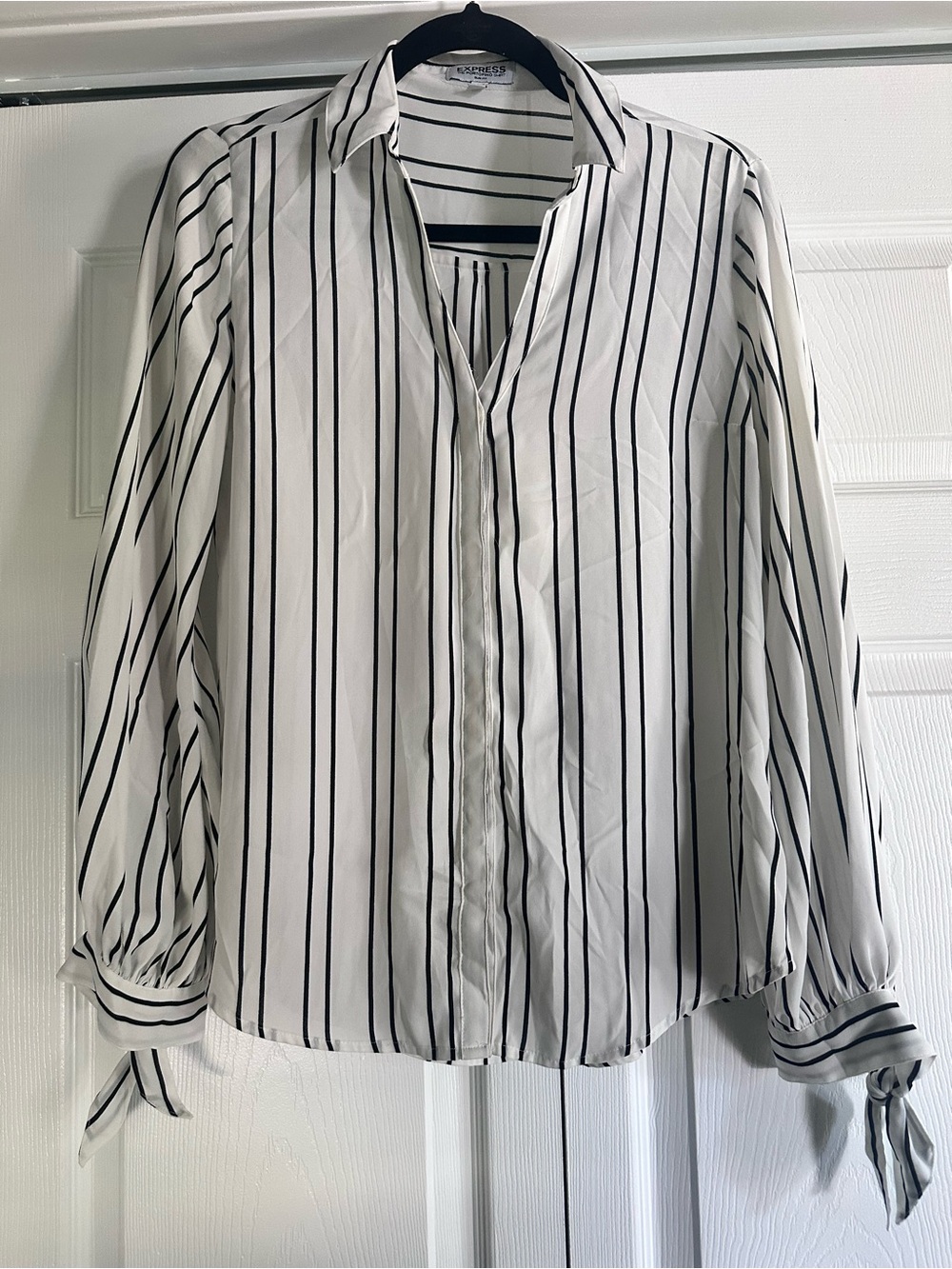 Express White Button-Down Shirt with Black Stripes